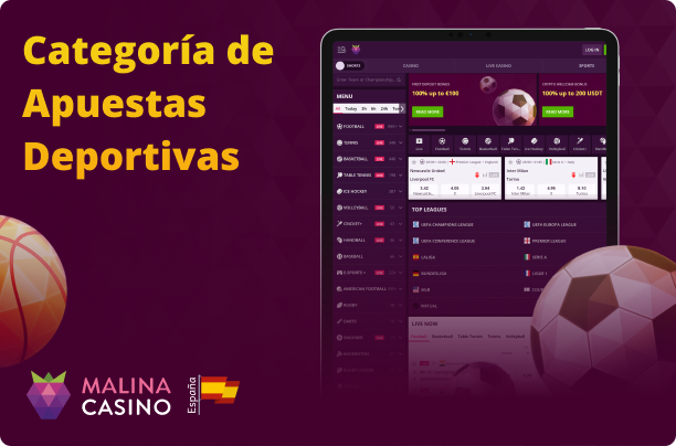 Principales categorías de apuestas deportivas en Malina Casino